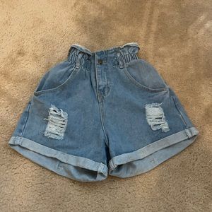 Denim paper bag shorts